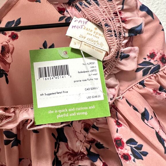 $248 KATE SPADE NWT Pink & Navy Blue Floral Ruffle Blouse Top – Small - Picture 9 of 13